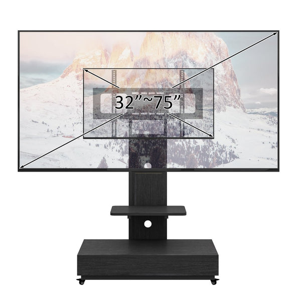 English Elm Tv Rolling Cart with Swivel Mount Lockable Wheels Pull Out Drawer Iron Frame Black W241P246878