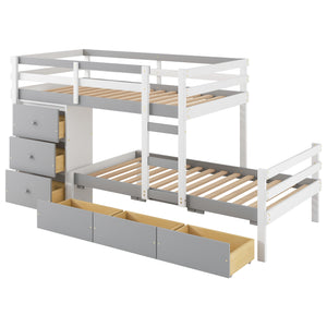 English Elm Twin Loft Bunk Bed with Built-In Drawers and Ladder, Space-Saving Twin over Twin Pine MDF Design Gray GX000424AAE