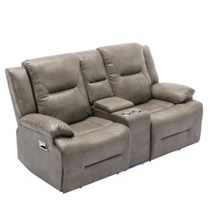 English Elm Home Theater Recliner Set with LED Accent Lighting, Dual Cup Holders, Gel Leather Comfort Seating Grey SG001470AAE
