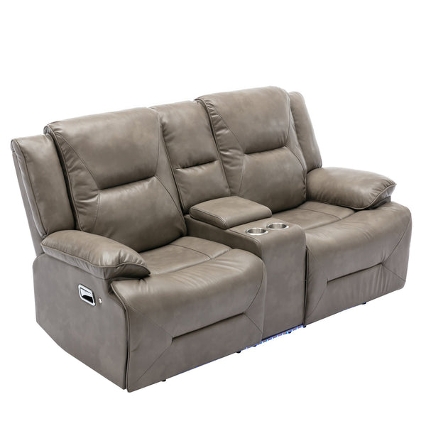 English Elm Home Theater Recliner Set with LED Accent Lighting, Dual Cup Holders, Gel Leather Comfort Seating Grey SG001470AAE