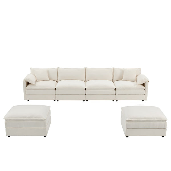 English Elm [video]136" Chenille U-shaped Sectional Six Seat Cloud Sofa with Movable Ottomans White N723S1687W
