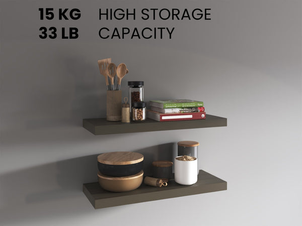 English Elm Floating Shelves - Olive Finish, Set Of 2 Modern Wall-Mounted Storage For Clutter-Free Living Spaces B097P369448-GIGA