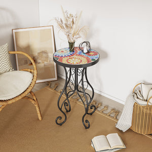 English Elm Christopher Knight Home® - Outdoor Side Table with Colorful Ceramic Tile Top & Matte Black Iron Frame, Weatherproof Charm N768P214935A