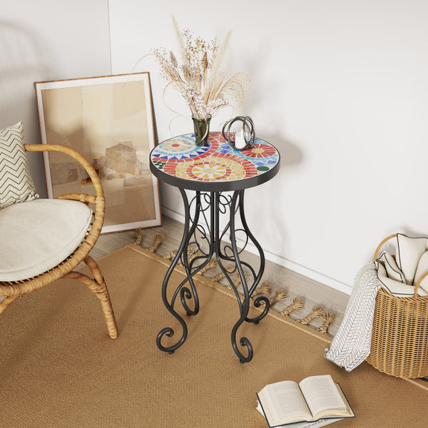English Elm Christopher Knight Home® - Outdoor Side Table with Colorful Ceramic Tile Top & Matte Black Iron Frame, Weatherproof Charm N768P214935A