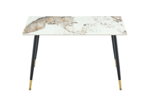 English Elm Modern Sintered Stone Rectangular Dining Table with Gold Tipped Steel Legs for Any Room Light Beige W3493P436709