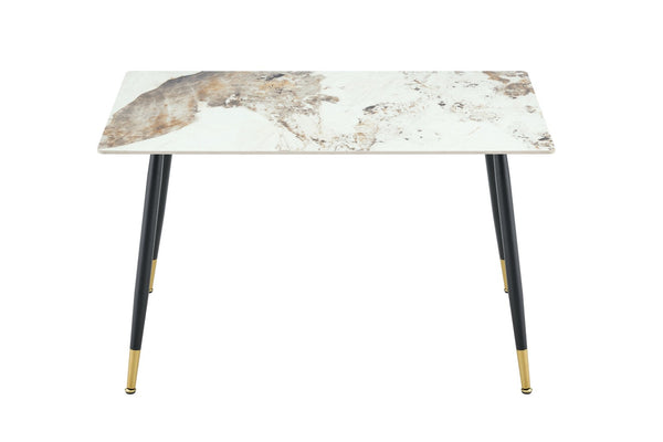 English Elm Modern Sintered Stone Rectangular Dining Table with Gold Tipped Steel Legs for Any Room Light Beige W3493P436709