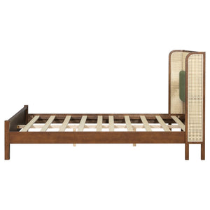 English Elm Queen Platform Bed Solid Wood Frame Velvet Headboard Modern Minimalist Bedroom N770PQ375070D