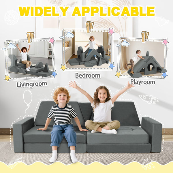 English Elm 14pcs Modular Foam Play Couch Set Convertible Toddler Fort Builder for Playrooms Light Gray T5880P493447