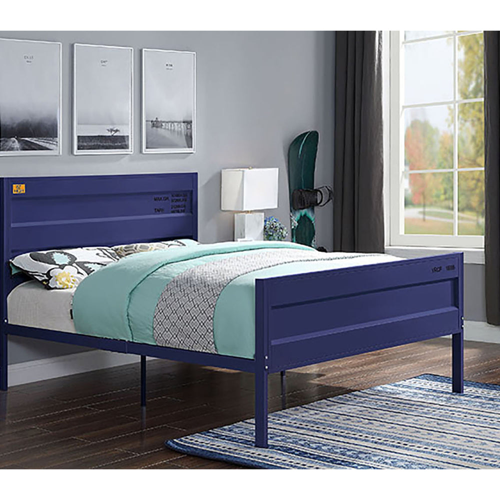 English Elm Blue Cargo Container Metal Platform Bed with Industrial Rectangular Headboard, Box-Spring Free Convenience B062P189169