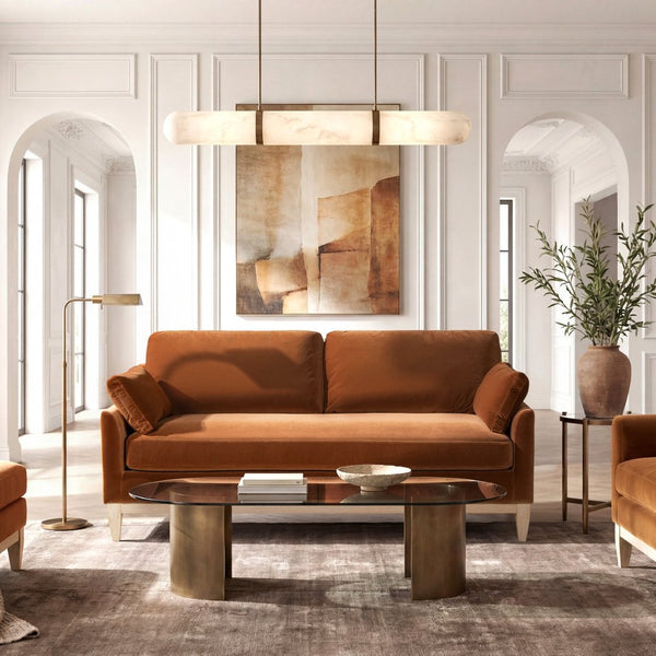 English Elm Pasadena Farmhouse Velvet Sofa with Rubberwood Base for Cozy Living Rooms B2719P479036