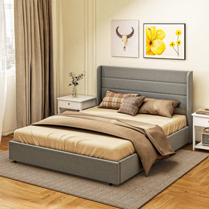 English Elm HOMCOM LED Platform Queen Bed Frame with USB-C Charging Station, 3-Tier Shelf, Noise-Free Support Light Gray W2225P249914