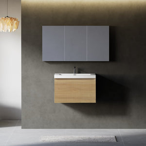 English Elm 24'' Wall Mount Bathroom Vanity Fluted Smoked Walnut Soft Close Drawer Quartz Basin W1920P385431