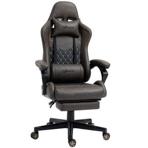 English Elm Vinsetto High-Back Racing Gaming Chair In Brown Pu Leather - Ergonomic, Adjustable, Footrest & Swivel W2225P200822-GIGA