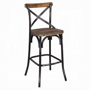 English Elm Antique Metal Frame Bar Chair with Wooden Seat and X Backrest, Vintage Dining Stool with Footrest Antique Black 20.5 L x 44.5 W x 6.5 H B2741P325719