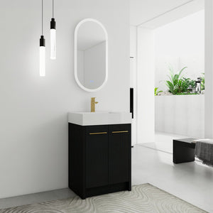 English Elm 24 Inch Freestanding Bathroom Vanity With Resin Sink, Soft-Close Doors & Adjustable Storage Options W999S00177