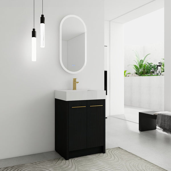 English Elm 24 Inch Freestanding Bathroom Vanity With Resin Sink, Soft-Close Doors & Adjustable Storage Options W999S00177