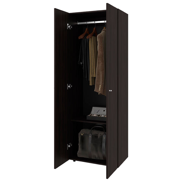 English Elm Armoire, Three-Door Engineered Wood Wardrobe in Walnut and Black Wengue with 3 Shelves for Organized Storage Multi 71.62 L x 20.08 W x 5.12 H B097P369452