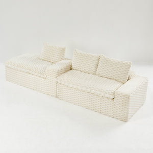 English Elm White Turtle Velvet Convertible Sofa: Stylish L-Shape Twin-Seat With Left Chaise For Cozy Lounging W3371S00037-GIGA