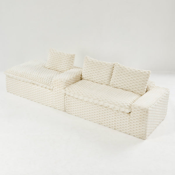 English Elm White Turtle Velvet Convertible Sofa: Stylish L-Shape Twin-Seat With Left Chaise For Cozy Lounging W3371S00037-GIGA