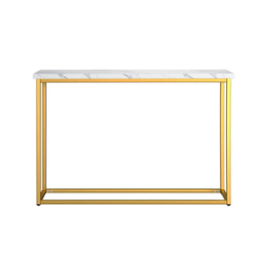 English Elm Wallace & Bay - White Sofa Table — Solid Wood Console with Marble & Gold Accents, Slim 41.5" x 11.5" Elegant Design B2709P212417
