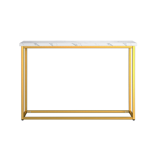 English Elm Wallace & Bay - White Sofa Table — Solid Wood Console with Marble & Gold Accents, Slim 41.5" x 11.5" Elegant Design B2709P212417