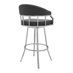 English Elm Velisse 30" Bar Height Swivel Faux Leather Stool with Brushed Stainless Steel Base and Footrest Gray B2736P268529