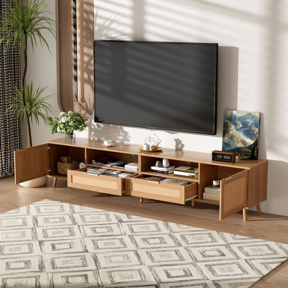 English Elm Rattan Door Media Console with Pine Legs Modern Farmhouse Tv Stand for Large Living Rooms N710P365030P