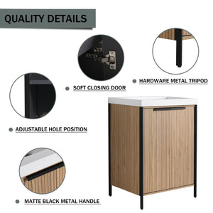 English Elm 24" Freestanding Bathroom Vanity with Resin Integrated Sink, Soft-Close Doors, Adjustable Shelf, Durable Plywood Finish Light Coffee W999S00294