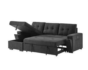 English Elm Toby Woven Fabric Sleeper Sectional with Storage Chaise Usb Ports and Coil Support Black B061S00955