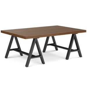 English Elm Sawhorse - Mid-Century Walnut Veneer Coffee Table With Industrial Metal Legs For Versatile Living Spaces B136P159587-GIGA