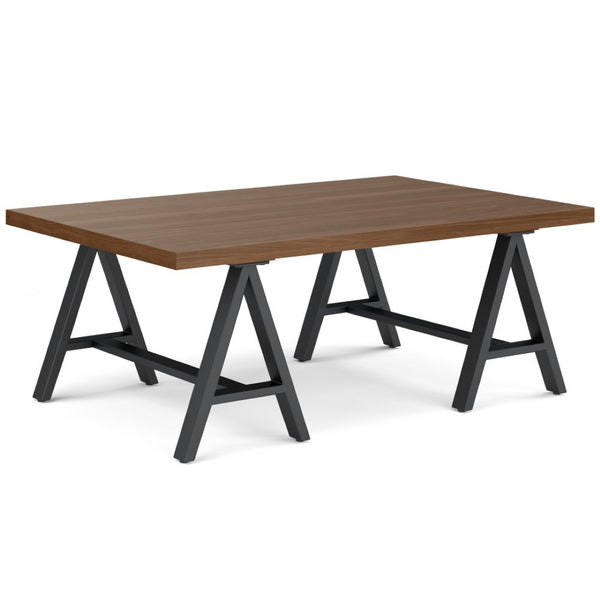 English Elm Sawhorse - Mid-Century Walnut Veneer Coffee Table With Industrial Metal Legs For Versatile Living Spaces B136P159587-GIGA