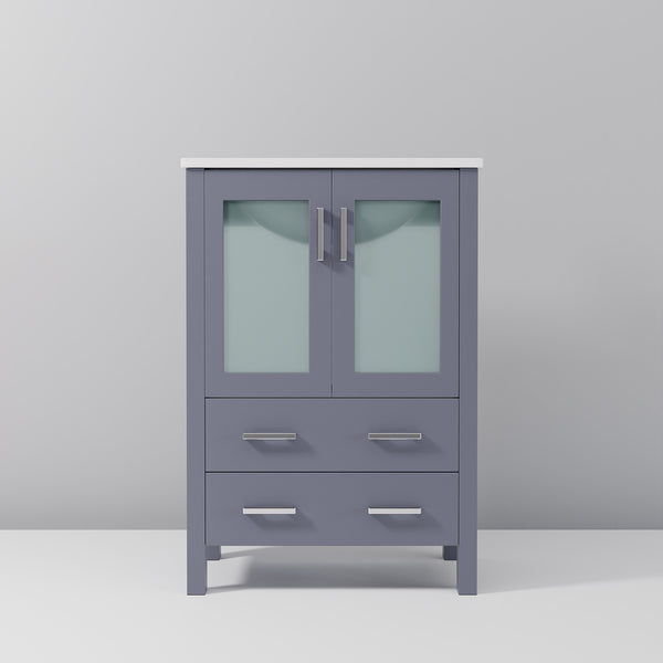 English Elm Dark Grey Bath Vanity 24" W X 18.25" D - Stylish Ceramic Top, Soft-Close Drawers & Space-Saving Design B2731P260411
