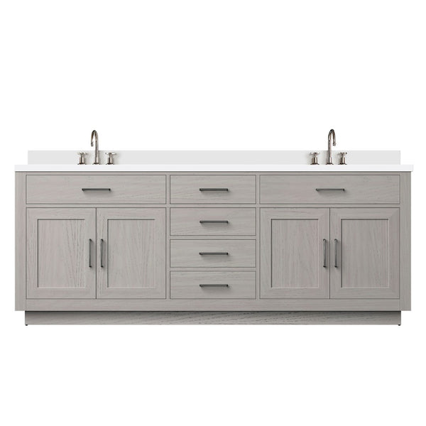 English Elm White Oak Double Bath Vanity 84" W X 22" D With Cultured Marble Top & Complete Faucet Set Included B2731P257883-GIGA