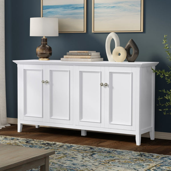 English Elm Amherst Shaker Pine Sideboard Wide Four Door Storage Cabinet for Dining Hallway White B136P481649