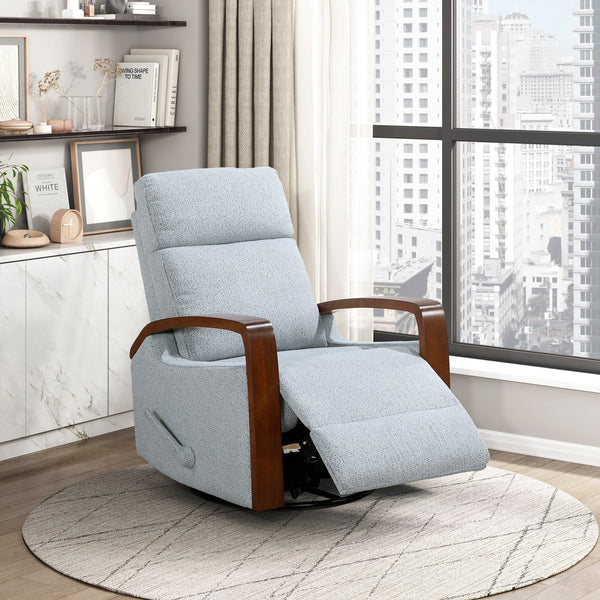 English Elm New Luxurious Swivel Glider Reclining Chair in Gray Boucle Fabric with Wooden Arms, Plush Foam Padding, 360° Swivel and Smooth Recline for Living Room or Nursery B011P395823