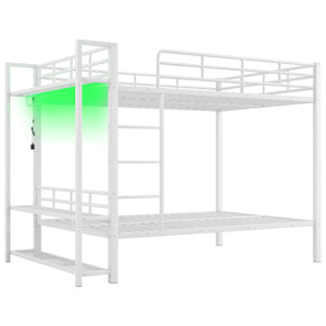 English Elm Full Size Metal Bunk Bed With Led Lights, Storage Shelves & Hooks - Stylish Space-Saver In White N7090000667K