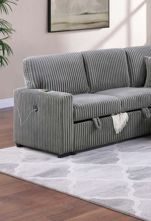 English Elm Chocolate Corduroy Modular Sectional with Storage Sleeper Usb Port and Reversible Chaise Smoke B011S02155