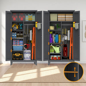 English Elm 73'' Premium Steel Tool Storage Cabinet Slate - Wall-Mountable 73" Vertical Organizer with Pegboard, Shelves, Rods W3387P351629