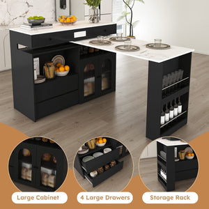 English Elm Kitchen Island Dining Set Marble Veneer Rotating Top Solid Wood Chairs Retro Modern White W2700S00121