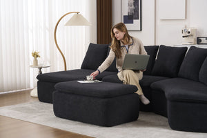 English Elm 133'' Modular U-shaped Sectional Chenille Sofa with Removable Recliner for Spacious Rooms Black W2231S00055
