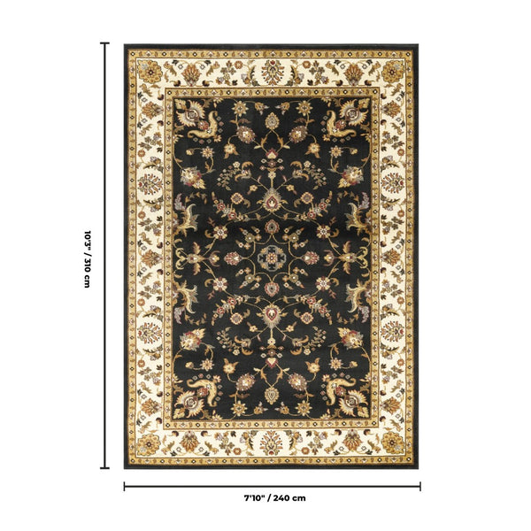 English Elm Classic Traditional All-over Pattern Black Area Rug for Living Room and Dining Space B186P452261