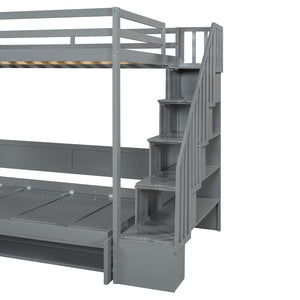 English Elm Full Over Murphy Bunk Bed with Hydraulic Lift Desk and Staircase Storage Gray LP200698AAE