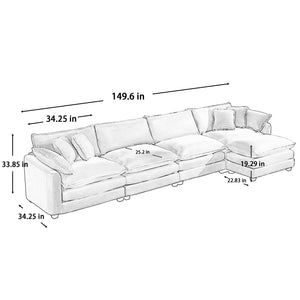English Elm Corduroy 4-Seater Sofa - Modern Comfort With Plush Upholstery, Footstool & Accent Pillows For Cozy Living W714S00801