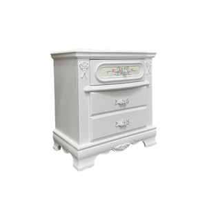 English Elm White 2-Drawer Nightstand with Felt-Lined Top Drawer, Dovetail Craftsmanship & Smooth Wooden Glides for Elegant Bedroom Storage B062P209008
