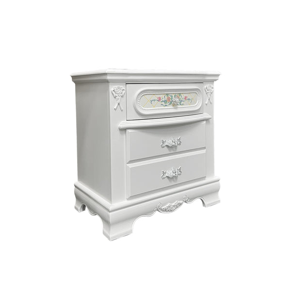 English Elm White 2-Drawer Nightstand with Felt-Lined Top Drawer, Dovetail Craftsmanship & Smooth Wooden Glides for Elegant Bedroom Storage B062P209008