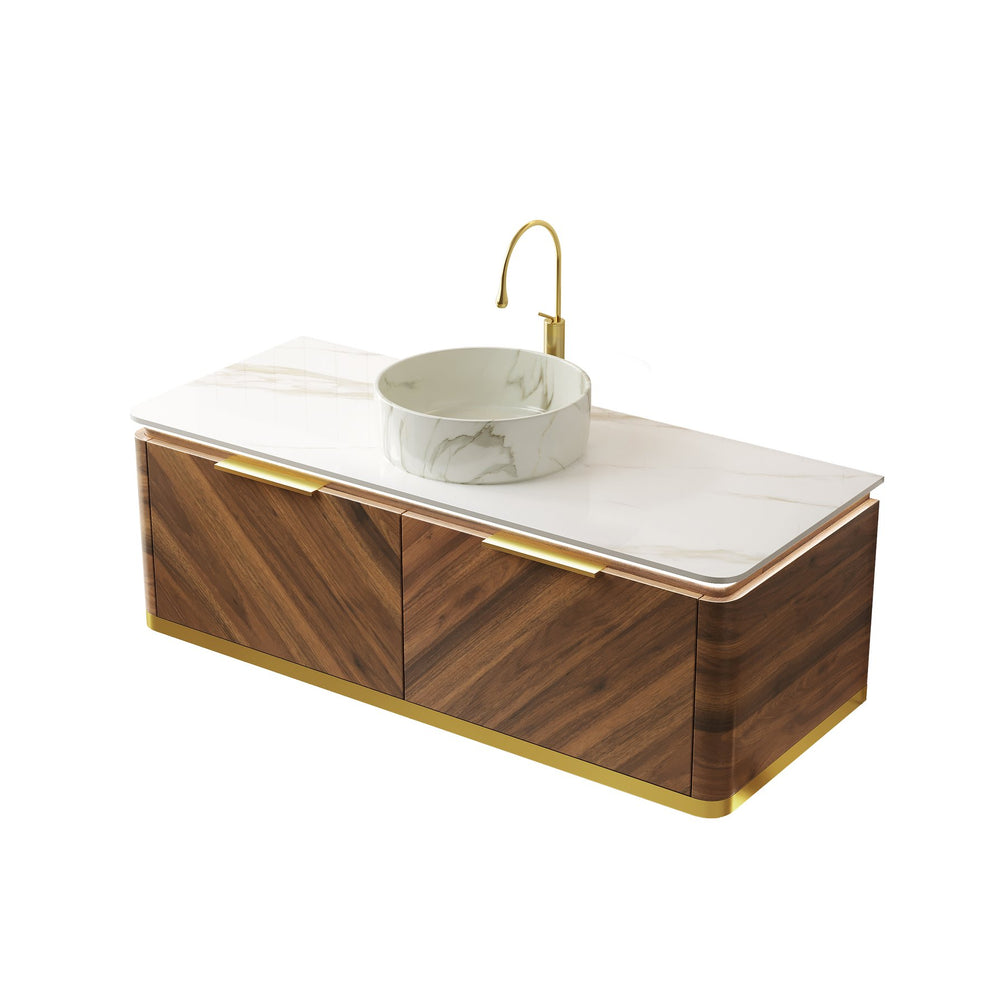 English Elm Dipa 48" Floating Bathroom Vanity With Stone Countertop, Vessel Sink & Led Light, Dark Walnut Finish W2615S00485