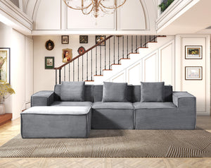 English Elm CozyForm Corduroy Convertible Sectional Sofa with Ottoman and Pillows, Modular L‑Shape Sleeper Comfort Dark Gray B2735S00033