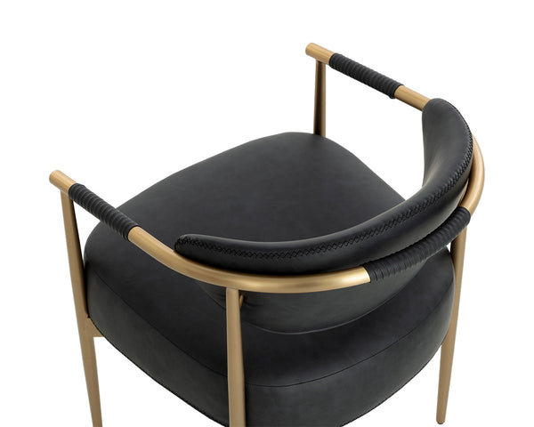 Sunpan Heloise Dining Armchair – Stylish Faux Leather With Gold Stainless Steel Detailing For Elegance Black Faux Leather 111934