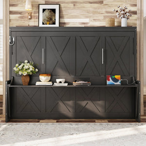 English Elm Queen Murphy Bed with Fold Down Desk Led Lighting and Usb Port for Home Office Dark Gray W1580S00457