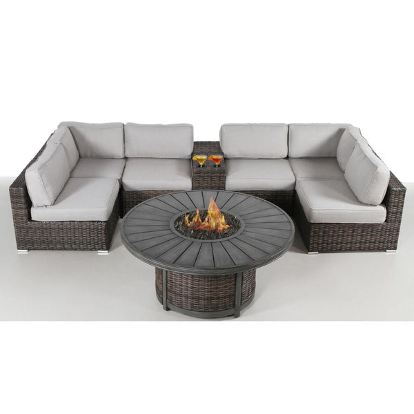 English Elm All-Weather 8-Piece Modular Patio Sofa Set With Fire Pit – No Assembly, Easy Care, Seats 4 Comfortably B120S00201